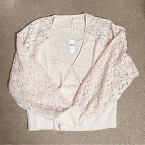 Anthropologie Lace Sleeve Sweater